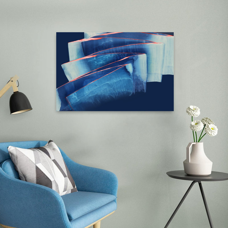 Bleu, réverbération abstraite, art contemporain audacieux, H 16 po x l 24 po