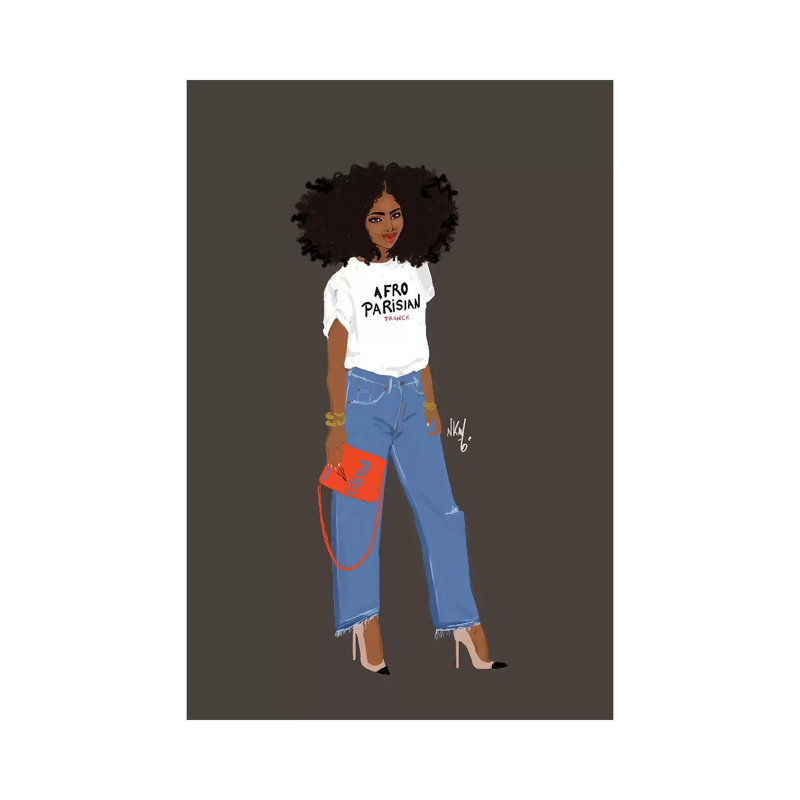 « Afro-Parisianer » par Nicholls Kobi, reproduction d’art, Pas de tapis, H 40 po x l 26 po x P 1,5 po, Toile tendue