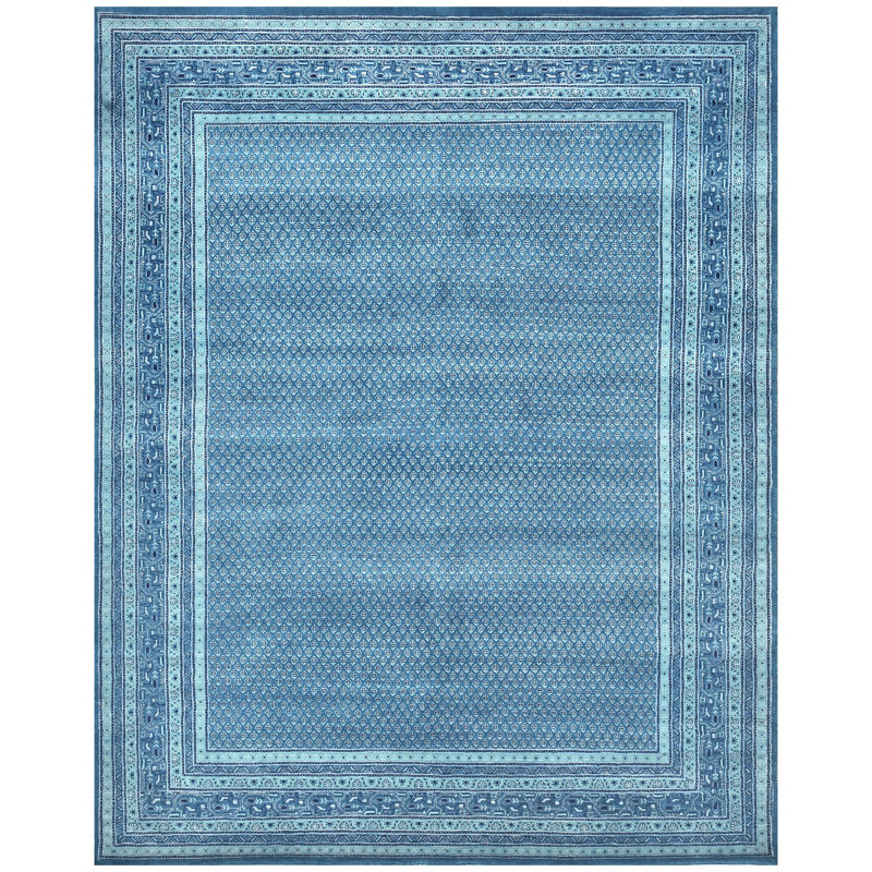 Hand Knotted Geometric Area Rug in Blue/White