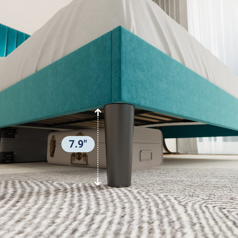 Velvet Upholstered Platform Bed With Adjustable Vertical Channel Tufted Headboard, Queen, Teal