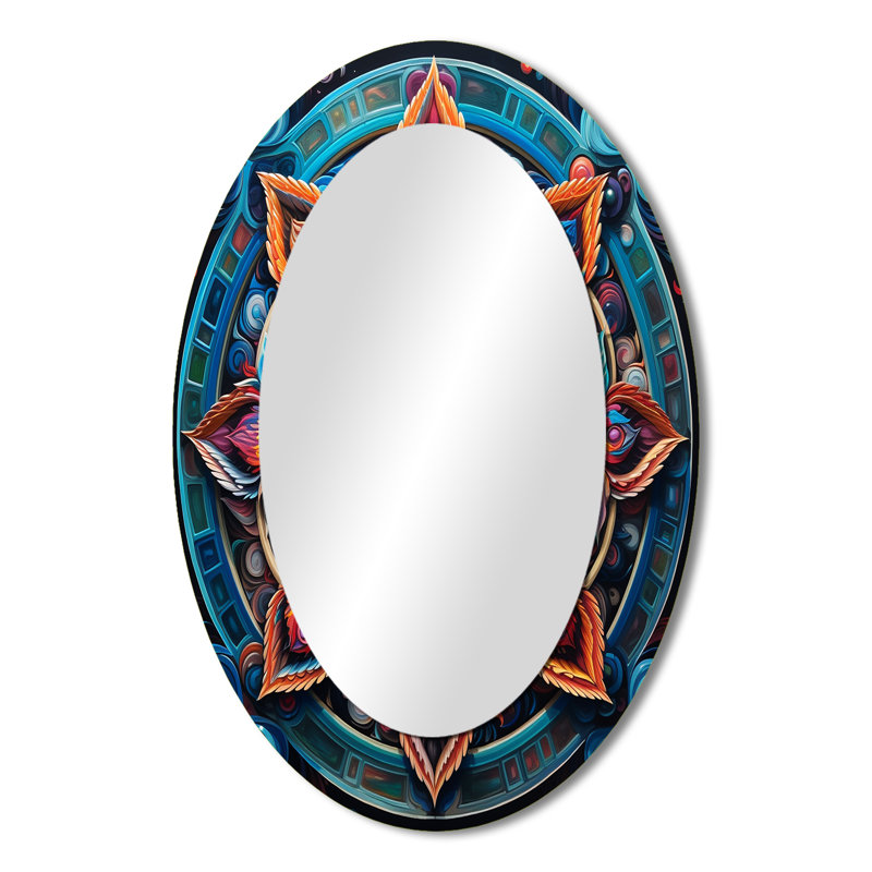 Miroir mural ancien antique coloré Mandala V - rose, 36 po x 24 po