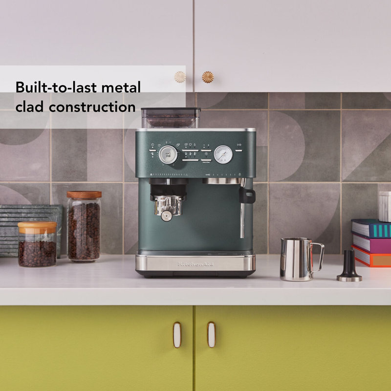 Semi Automatic Espresso Machine with Burr Grinder in Juniper, Blue
