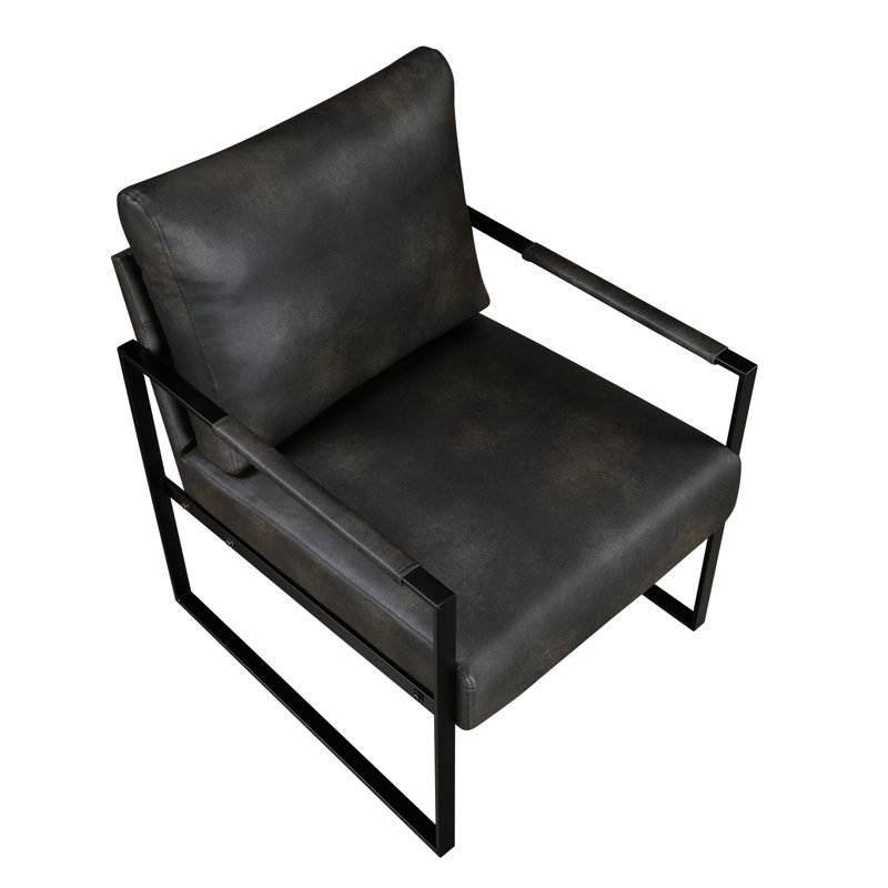 Fauteuil d'appoint de bureau confortable avec similicuir gris foncé et structure en métal noir moderne, Gris foncé