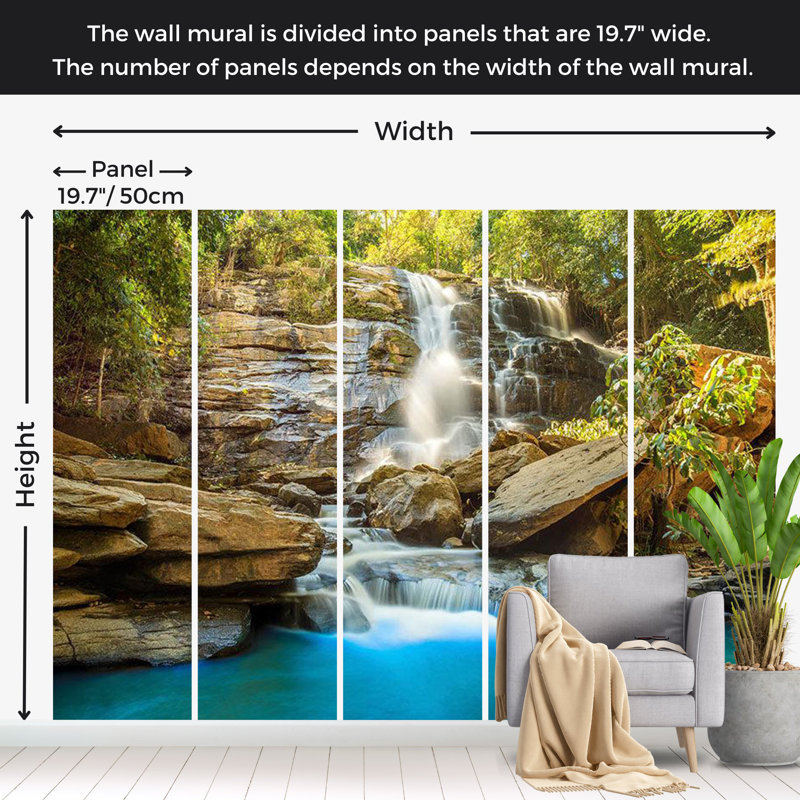 Papier peint paysage - Cascade en Thaïlande, L 82 po x l 118 po