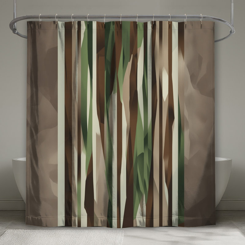 Rideaux de douche abstraits à lignes brunes vertes extra longues, L 70 po x H 93 po, Medium Brown Light Green