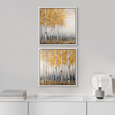 Birch Tree " Golden Yellow Aspens Fall Birch Tree Forest Nature Landscape " 2 - Pieces