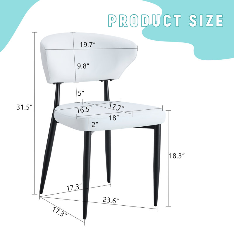 Chaises de salle à manger blanches et minimalistes ergonomiques (4) - Siège confortable avec dossier incurvé, cuir synthétique, fabrication en métal, siège coulissant, dossier, structure, pieds, installation simple