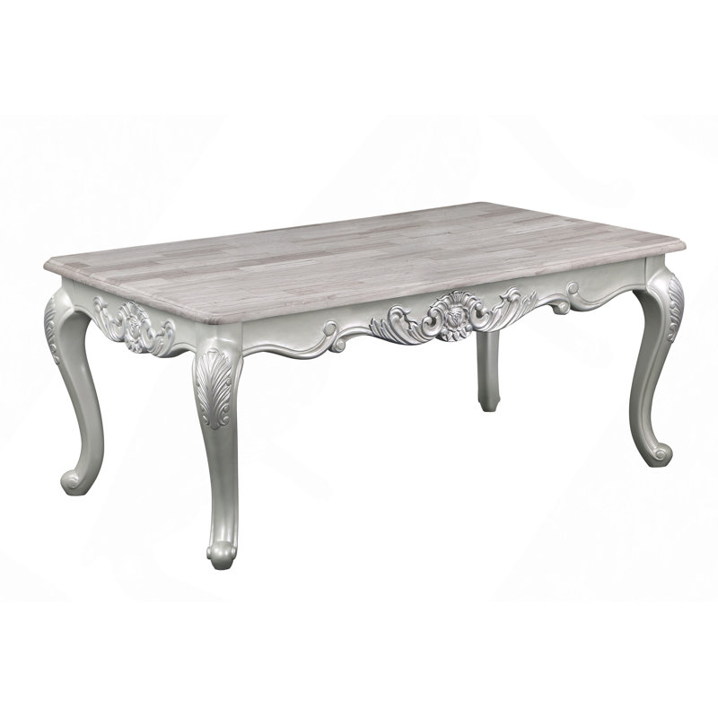 Table basse de style traditionnel en bois avec finition argentée