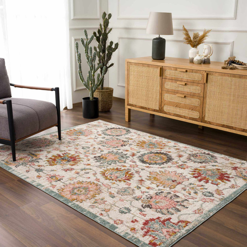 Tapis rectangulaire beige / jaune en polypropylène tissé à la machine Mihira, Rectangle 6 pi 7 po x 9 pi
