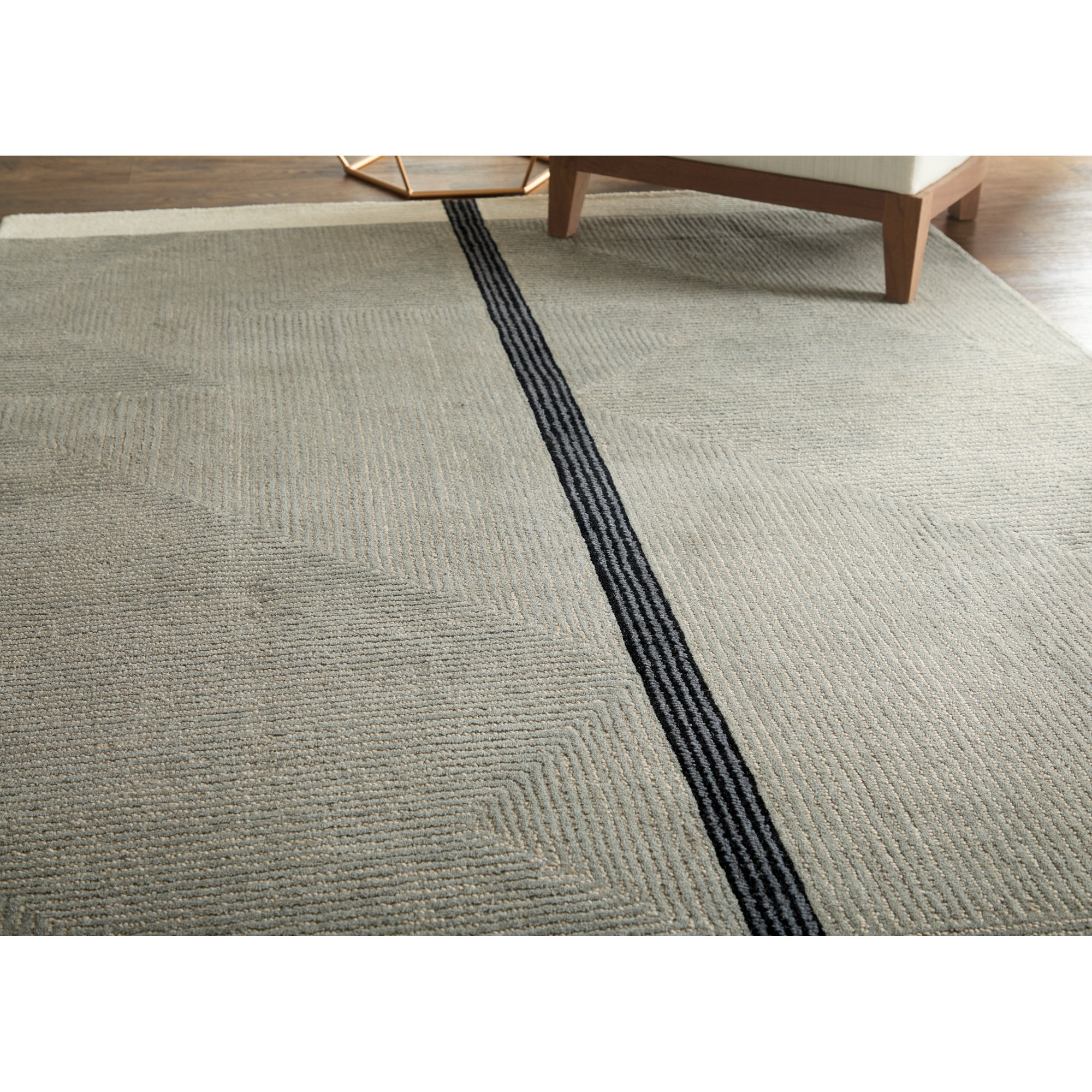 Nio Handmade Gray/Black/Ivory Rug, Rectangle 9' x 12'