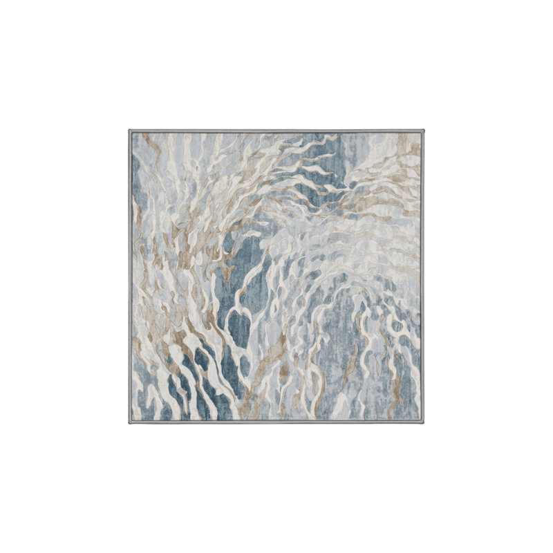 Machine Washable Gray Area Rug, Square 7'
