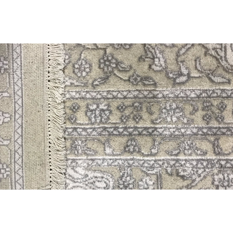 Tapis crème / gris noué à la main de qualité supérieure 8 pi 11 po x 11 pi 10 po One-of-a-Kind