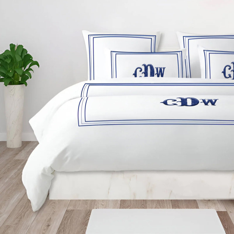 Monogram 400TC Cotton Classic Embroidery Sateen  Duvet Cover Set, Twin/Twin XL Duvet Cover, Yes