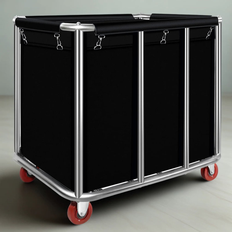 Heavy Duty Commercial Laundry Cart With Wheels - 11.35 Bushel Capacity, Reinforced Steel Frame, 440 Lbs Load Capacity, Detachable Liner Bags