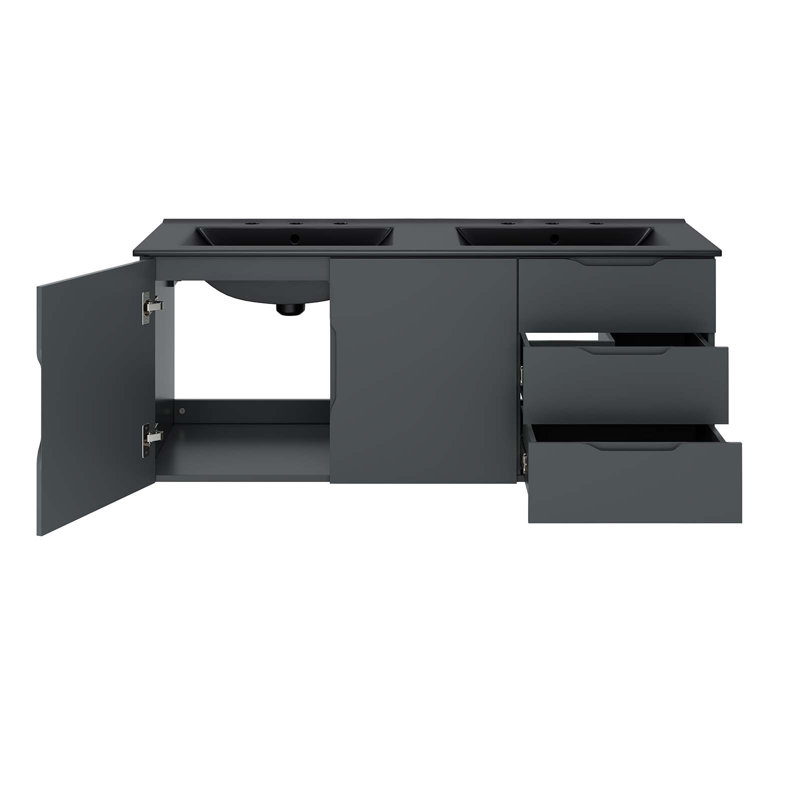  Vitality 48" Double Sink Bathroom Vanity, Gray, Black