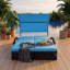 Double chaise longue de patio avec dossier réglable à 5 positions, auvent arqué, coussins amovibles et tables d'appoint cachées-133235455