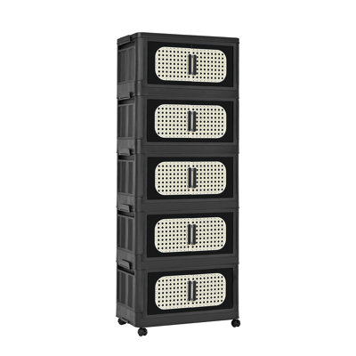 20" Side Wide Folding Storage Cabinet ,5 Tiers,19.69"×11.81"×50.00",Collapsible Storage Bins with Magnetic Door, Plastic Storage Cabinet with Wheels(ONLY ONE CABINET)