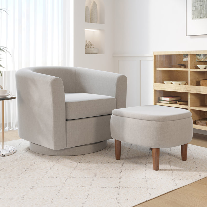 28.35"Swivel Barrel Chair With Storage Ottoman -Upholstered Accent Armchair For Living Room, Bedroom, Reading Nook & Rv