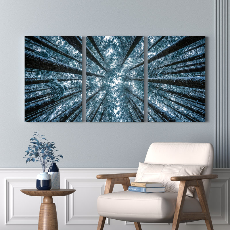 «Forest Canopy Blue Tones», ensemble de 3 reproductions d'art sur toile, 1218