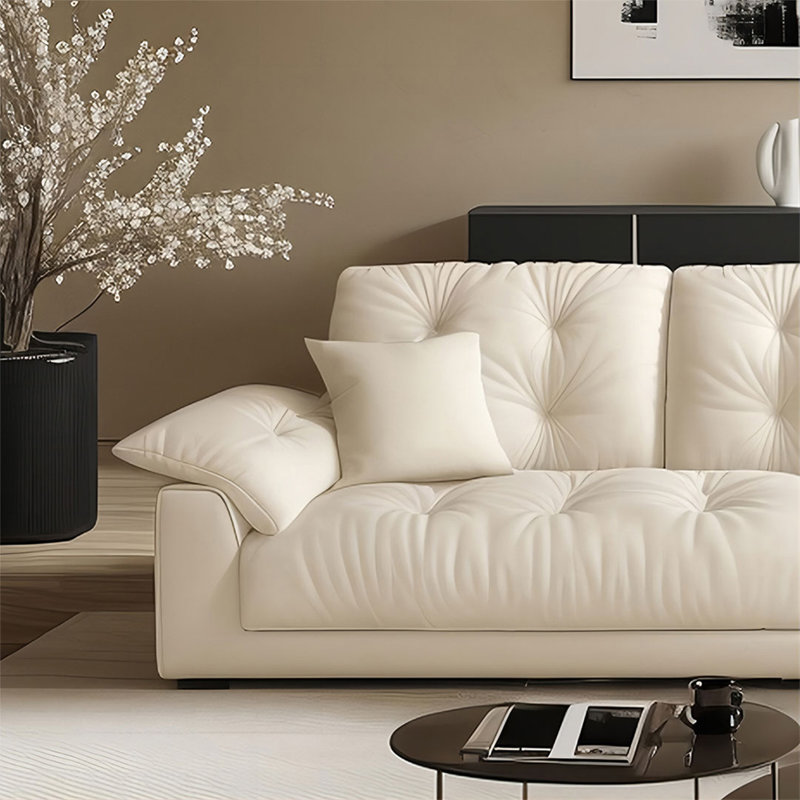 Modern white simple suede straight-row sofa, 33.07"H*110.24"W*37.8"D