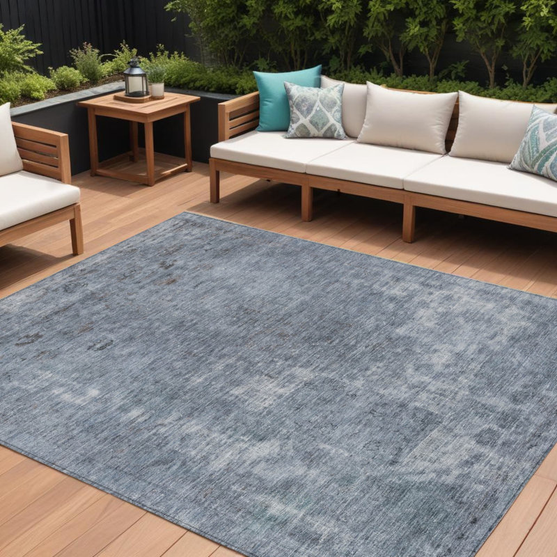 Tapis extérieur lavable abstrait bleu et gris 9 pi x 12 pi