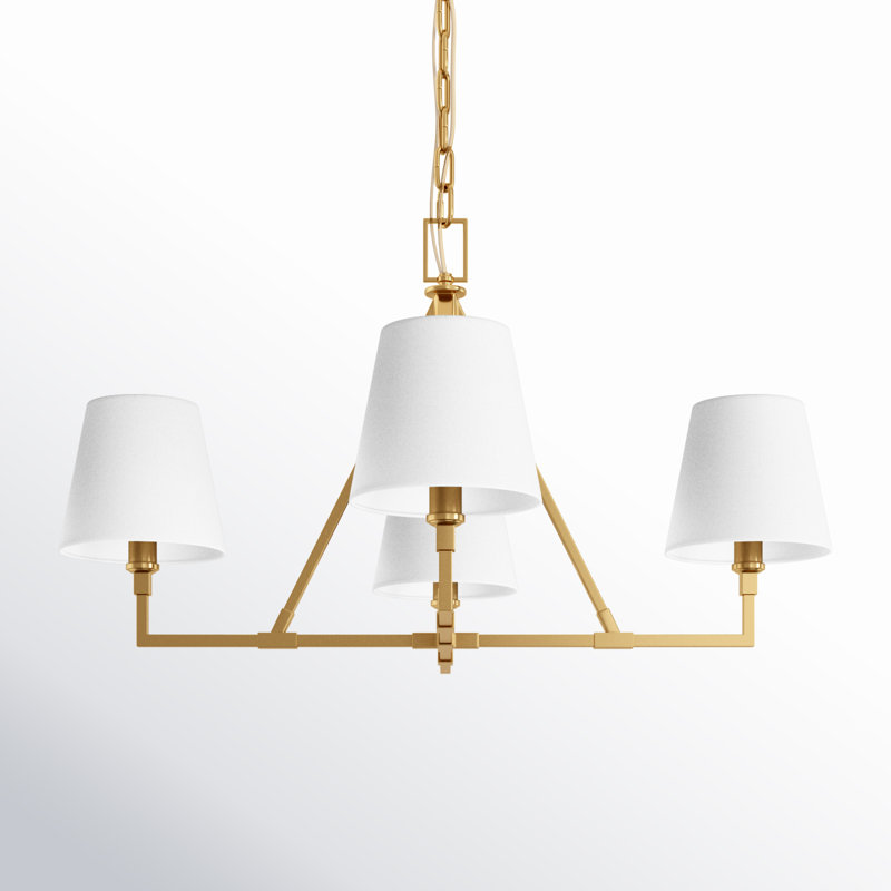 Lustre 4 lumières avec abat-jour en lin blanc Mattia, H 18,12 po x l 31 po x P 31 po, Bronze brillant