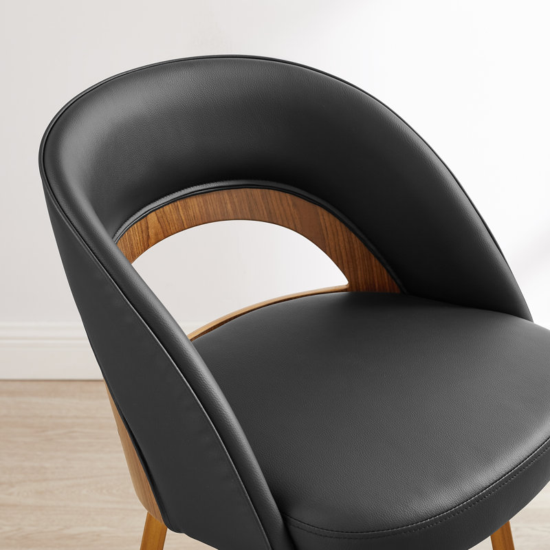 Modern Faux Leather Counter Swivel Dining Bar Stools, Wood, Black