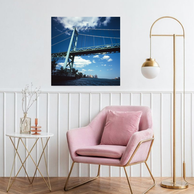 Bridge across a river Ambassador Bridge Detroit River Detroit Wayne County Michigan USA 1 Piece Wrapped Canvas Wall Art