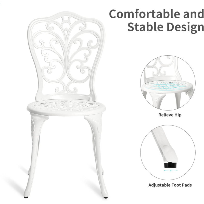 White Cast Aluminum Butterfly Pattern Outdoor Bistro Set