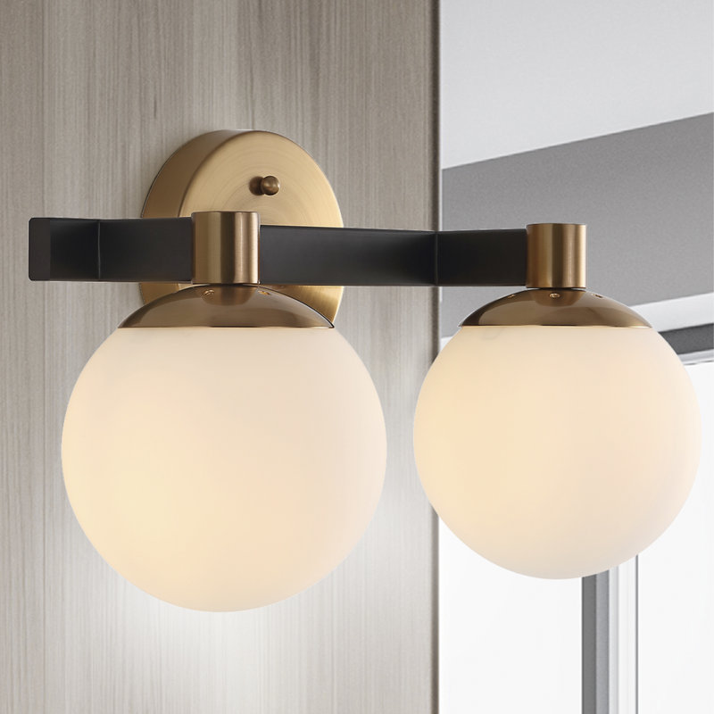  Songer Metal/Frosted Glass Modern Contemporary LED Vanity, Gold/Matte Black, 2 Lights