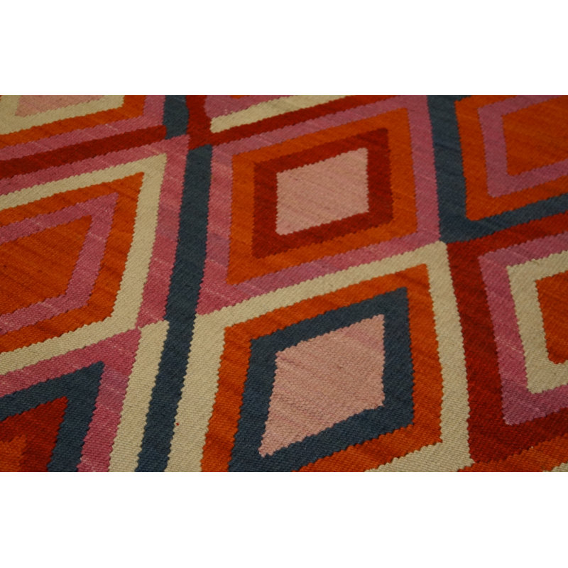 Tapis unique en laine noué à la main de 9 pi x 12 pi rouge / beige / orange