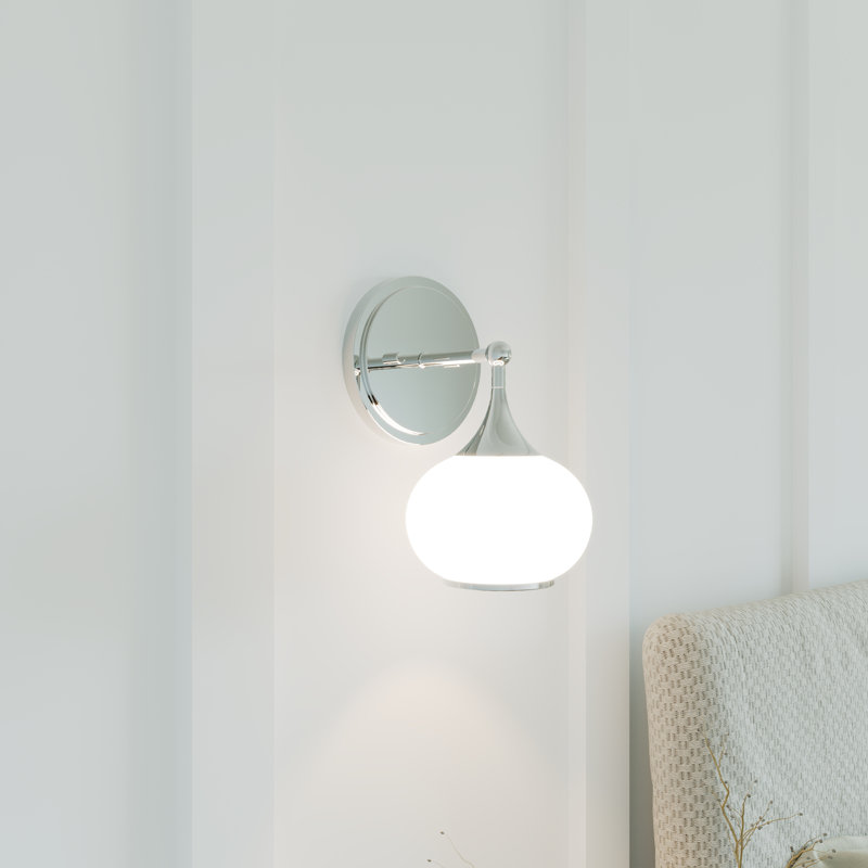 Modern Brass Wall Light with Glass Shade, Decorative Bedside & Hallway Sconce, Soft Ambient Lighting, Chrome