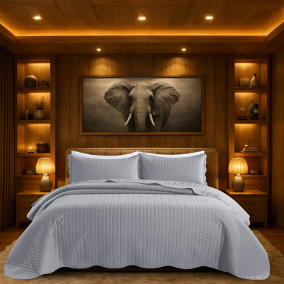 Microfiber Embossed Oversized Bedspread Set With Shams – Modern & Contemporary, Machine Washable, Dust-Resistant
