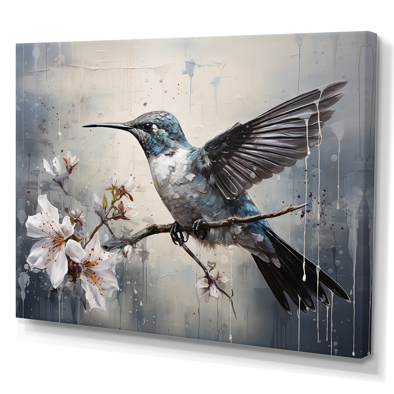 Colibri harmonie florale II sur toile, Toile tendue, H 24 po x l 32 po