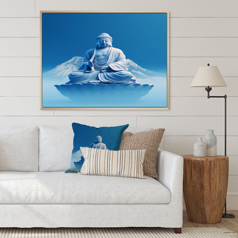 "Blue Meditation Bouddha Méditation I", reproduction sur toile, Cadre naturel flottant, H 30 po x l 40 po