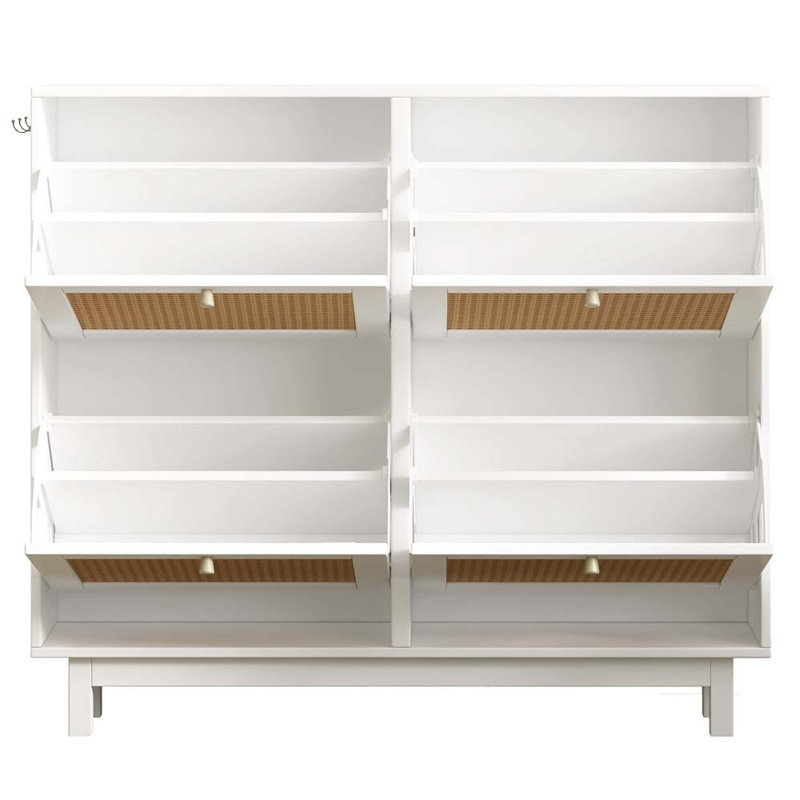 Armoire à chaussures Highworth Rattan Boho, Blanc