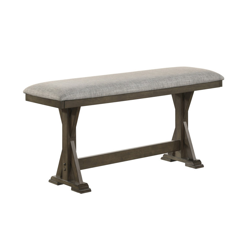 Omal Counter Height Dining Bench, Brown-Khaki Wood, Gray Fabric, 48 Inch, 24.6" H x 48" W x 16" D