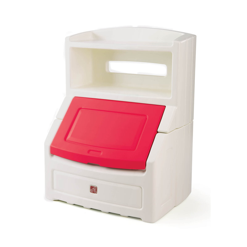 Step2 Lift and Hide Bookcase Toy Box, White/Red