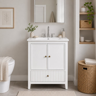 Ensemble de meuble-lavabo blanc, armoire de rangement pour la salle de bain avec portes et tiroirs, meuble-lavabo moderne avec surface peinte