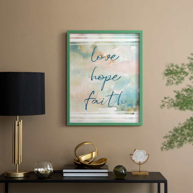 Love Faith Hope Framed Print - Solid Wood, 15" H x 12" W, Green