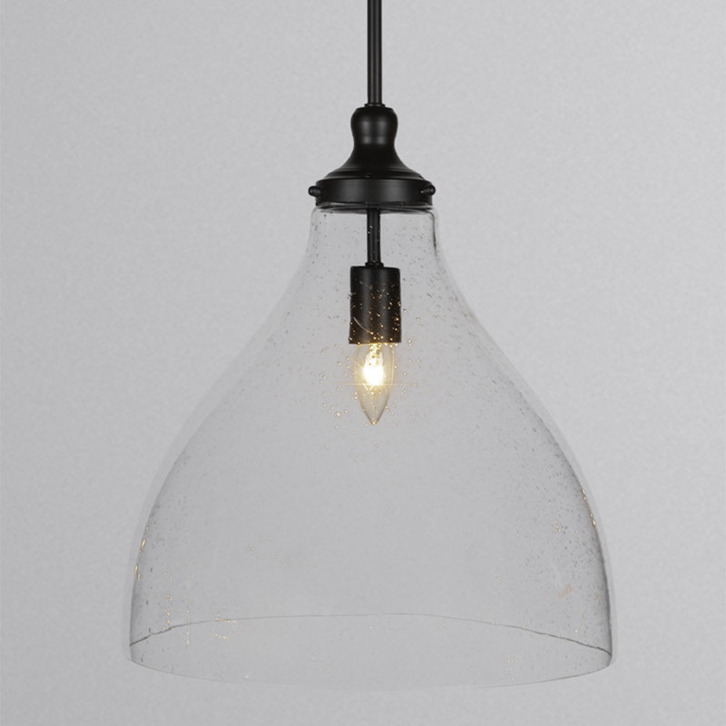 Elraine Stem Hung Pendant Glass, Matte Black, Clear Bubble, 19" H x 15.5" W x 15.5" D