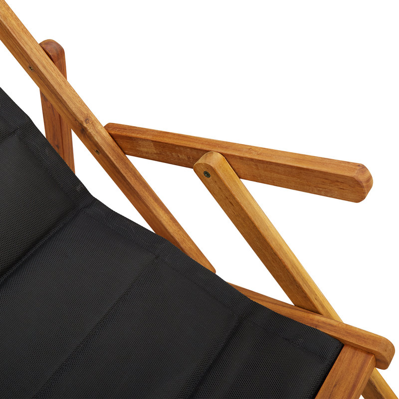 Beach Chair with Cushion Folding Solid Acacia Wood Garden Lounge Patio, Black