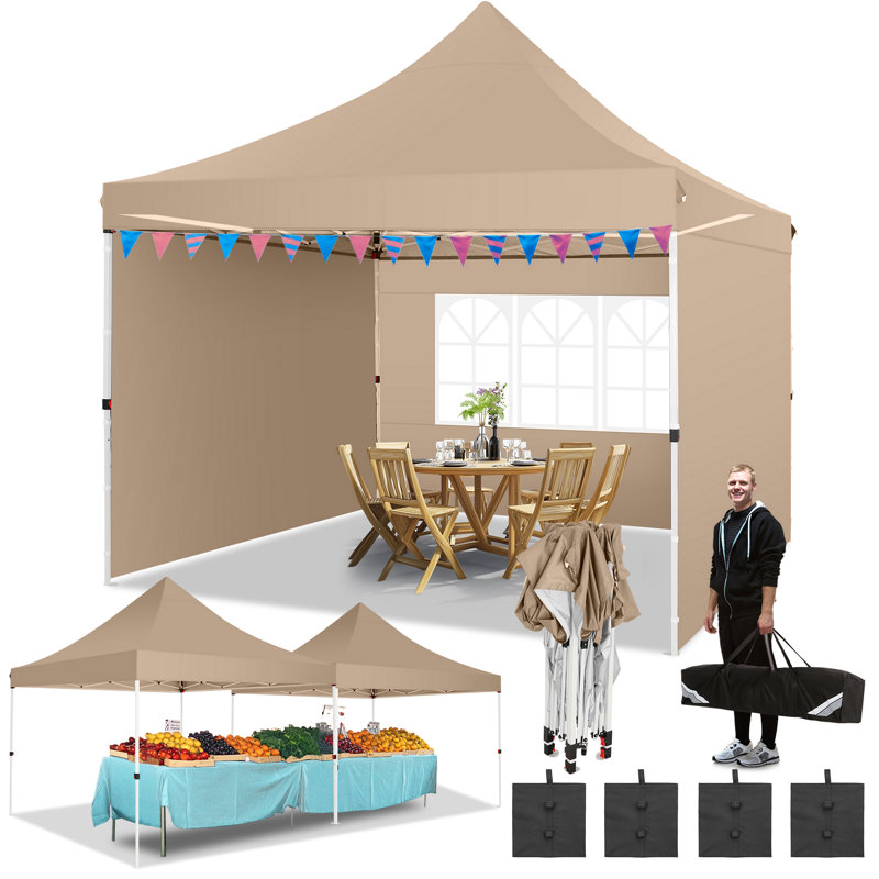 10x10ft Instant Pop-Up Canopy Tent with 3 Sidewalls - Waterproof Commercial-Grade Outdoor Shelter for Parties & Backyard, UV50+ Protection, Portable Frame with 4 Sandbags