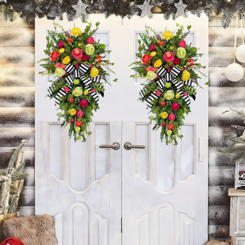 2 pièces couronne d'arbre inversé simulé, décoration de porte d'entrée de Pâques printemps / été, décoration de Noël, cadeaux de Noël