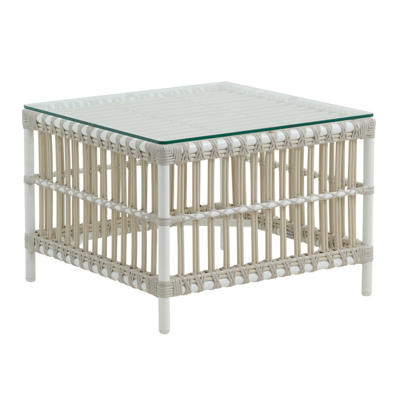 Caroline Square Metal Outdoor Side Table , 23.6'' in. W 23.6'' in. D, Dove White, With Glass