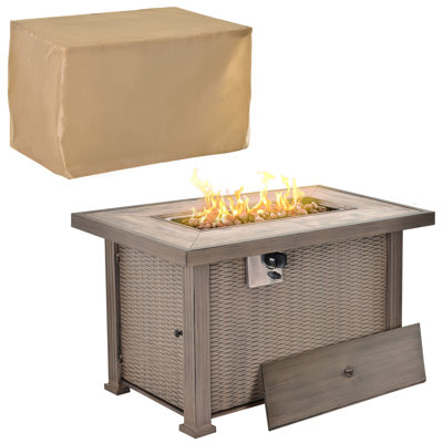 A?ona Rectangle Stainless Steel Propane Fire Pit Table with Hidden Fuel Tank