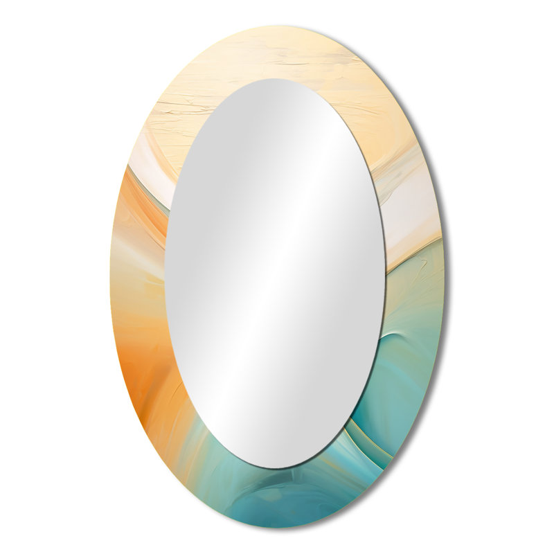 Vague turquoise se brisant sur le rivage - Miroir mural moderne ovale, 36 po x 24 po