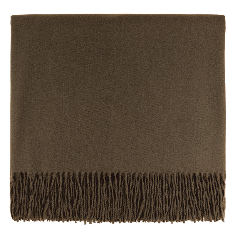 Green Wool Luxurious Fringe Throw Blanket