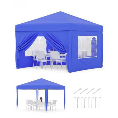 Pop Up Folding Gazebo 3x3m, Waterproof with UV Protection 50+, Height Adjustable, Stable Steel Frame, 4 Side Panels, Pegs, Ropes, Sandbags & Carrying Bag, Garden Patio Camping Party Tent