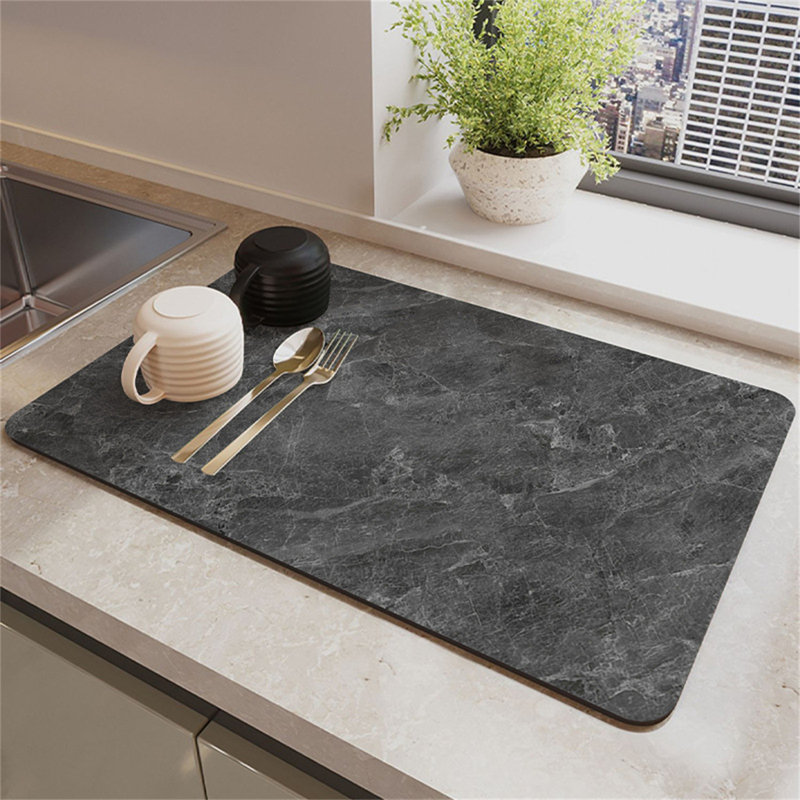 Dish Drying Mat Super Absorbent Hide Stain Dish Drying Pad with Non-slip Rubber Backed, 1" H x 11.8" W x 15.8" D, Dark Gray